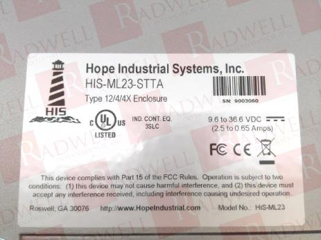 HOPE INDUSTRIAL SYSTEMS INC HIS-ML23-STTA